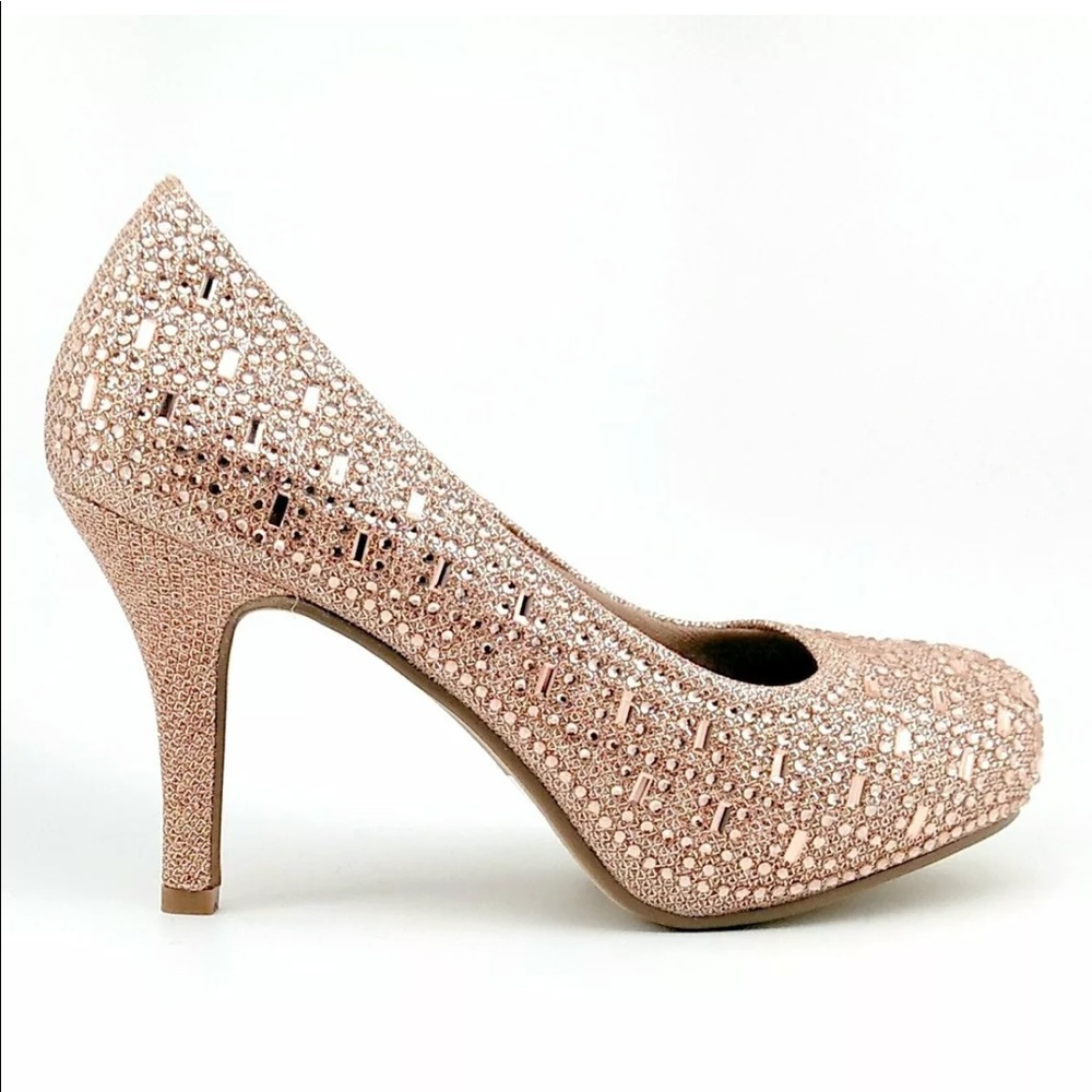 Rosegold Rhinestone Round Heel - Picture 2 of 5